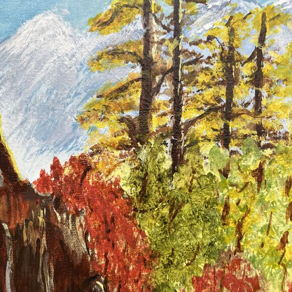 Hand Painted Oil Painting Framed Forest Autumn Fall Landscape Hut Signed 17x13" - Picture 4 of 14